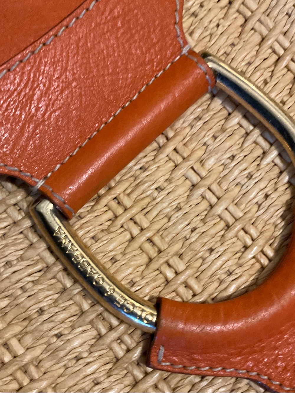 Dolce& Gabbana Vtg.Woven Straw Shoulder Bag with Orange Leather Trim - Picture 7 of 12